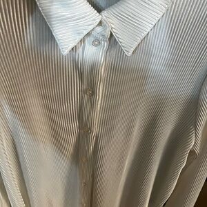 Cream pleated button down shirt side slits